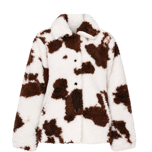 Obey Womens Nolie Sherpa Short Coat Cow Print