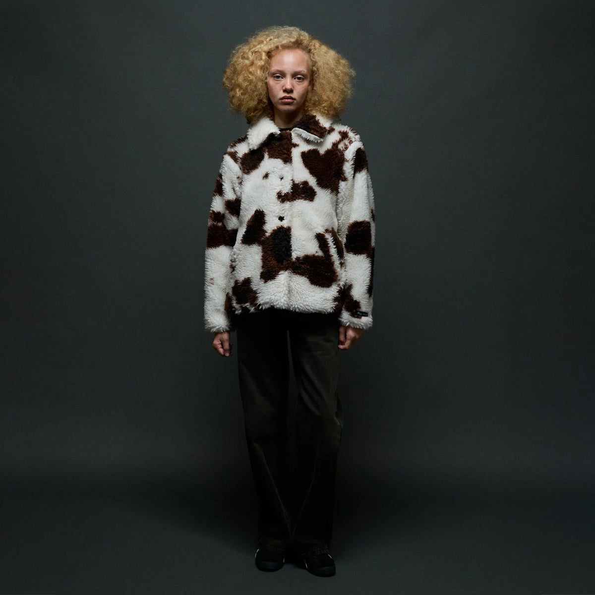 Obey Womens Nolie Sherpa Short Coat Cow Print
