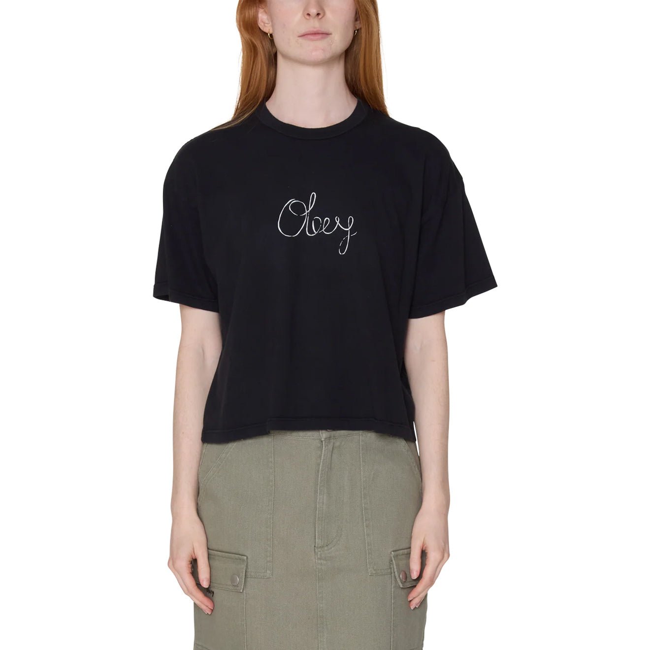 Obey Womens Obey Handwritten S/S T-Shirt Digital Black
