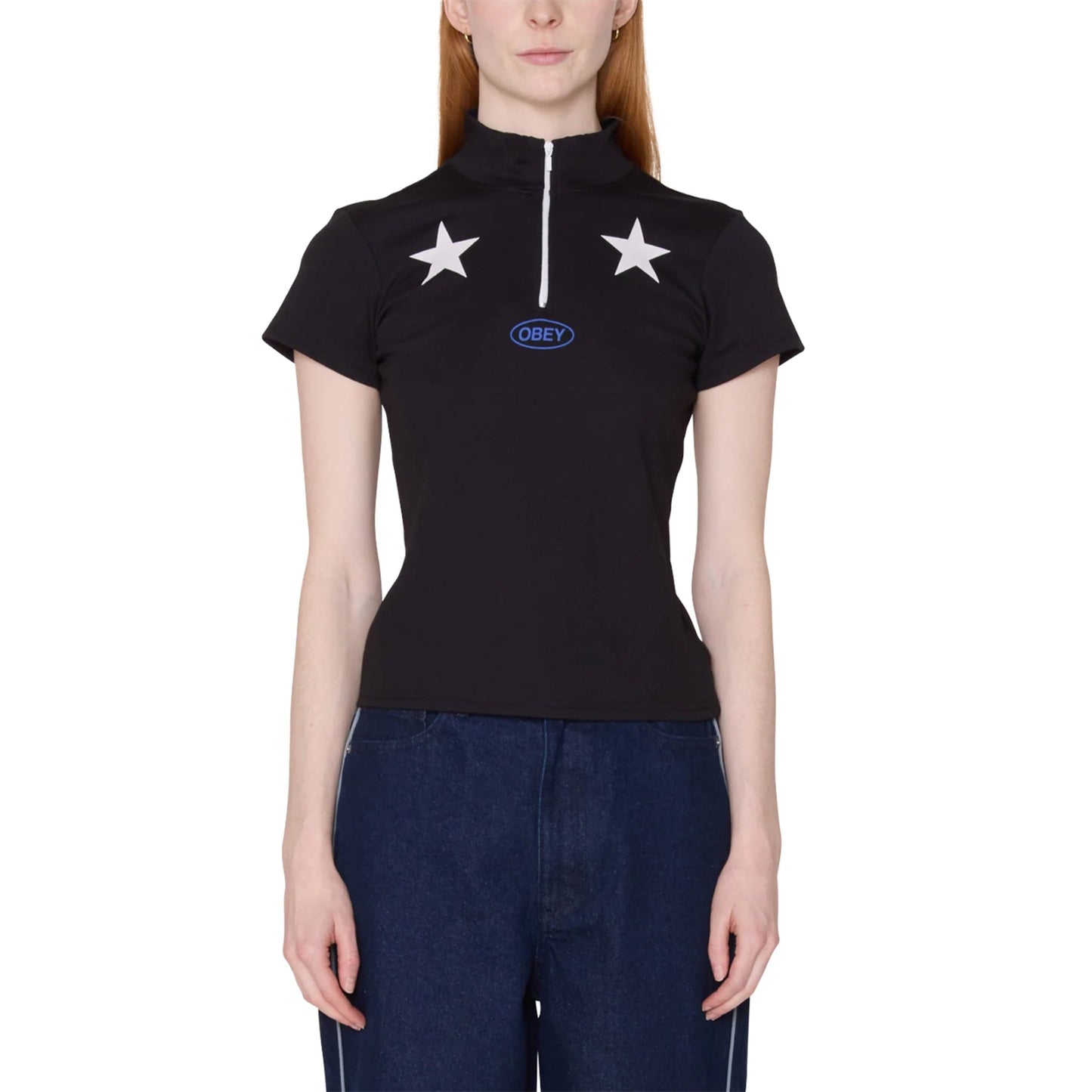 Obey Womens Relay Mock Neck S/S T-Shirt Black