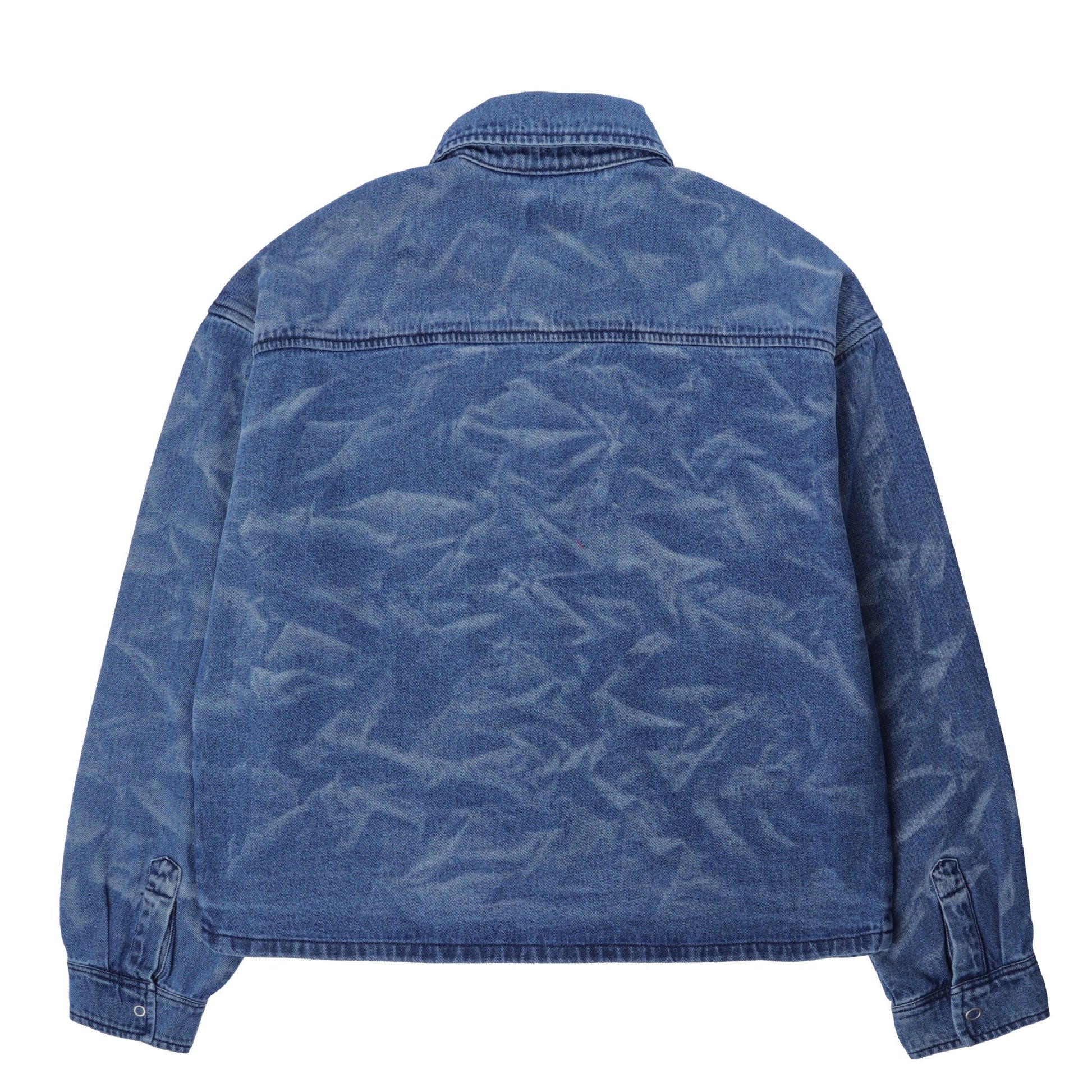 Obey Womens Trinity Wrinkle Denim Shirt Medium Stonewash Indigo Wrinkle