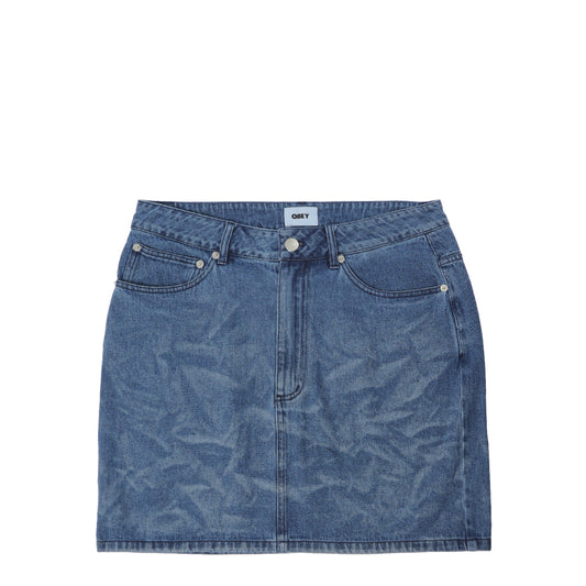 Obey Womens Trinity Wrinkle Denim Skirt Medium Stonewash Indigo Wrinkle