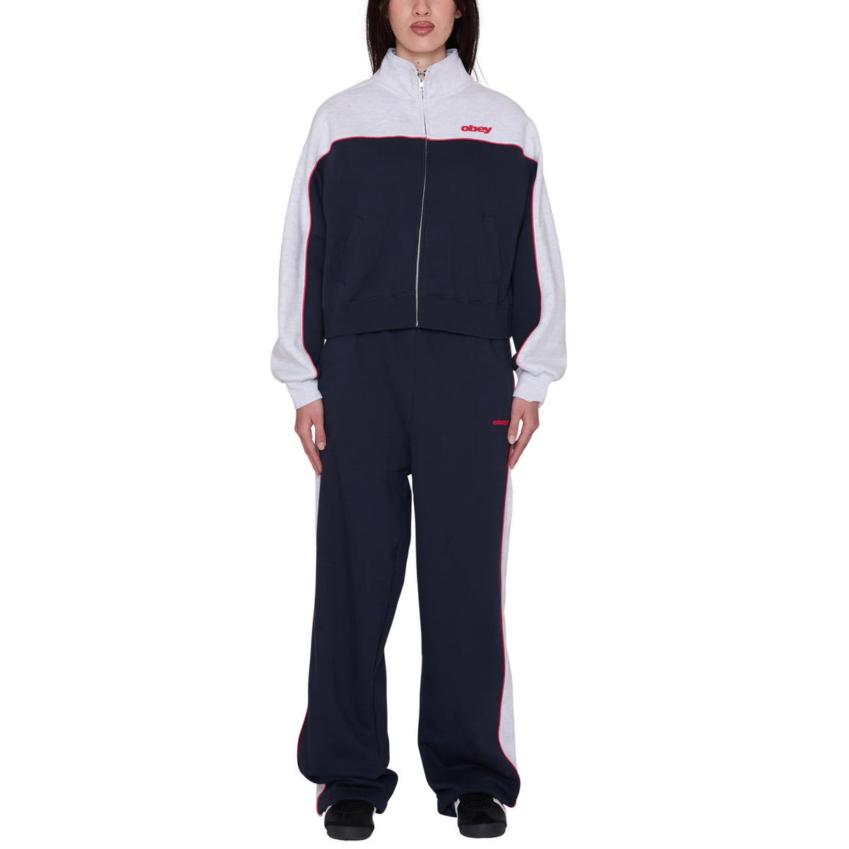 Obey Womens Zeno Mock Neck Zip Up Dark Navy Multi