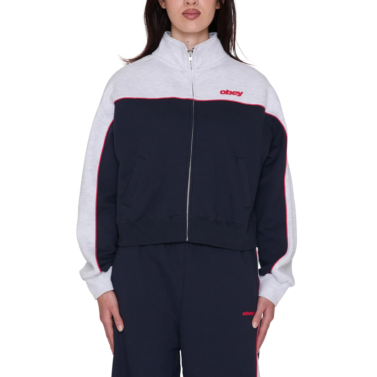 Obey Womens Zeno Mock Neck Zip Up Dark Navy Multi