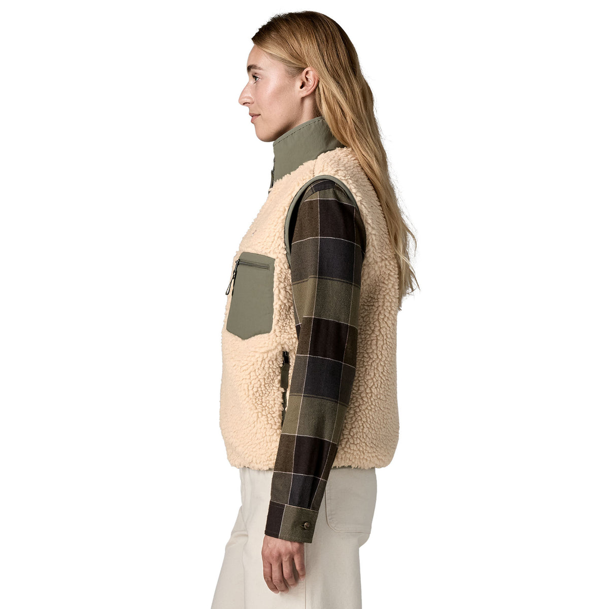Patagonia Womens Classic Retro-X Fleece Vest Dark Natural w/River Rock Green