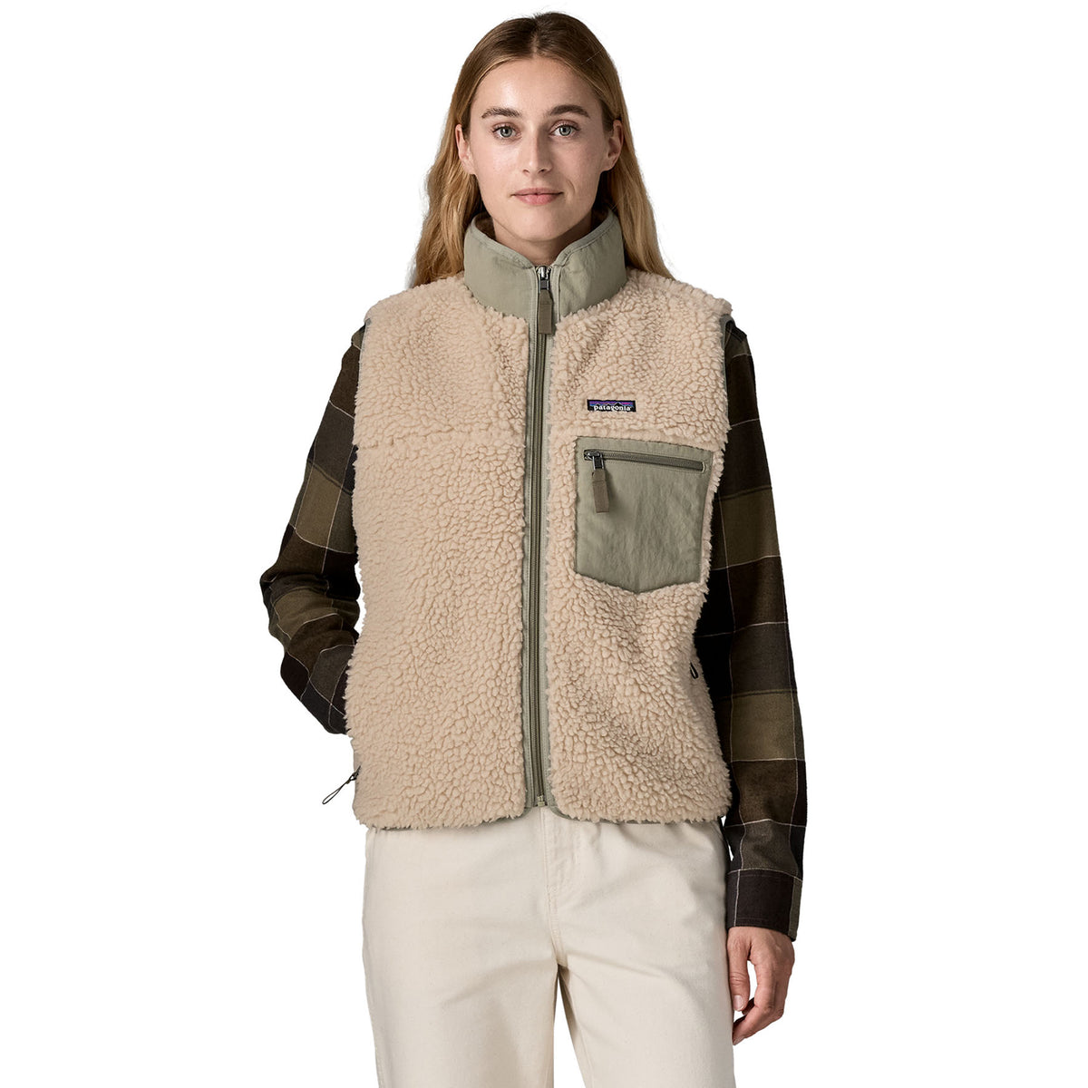 Patagonia Womens Classic Retro-X Fleece Vest Dark Natural w/River Rock Green