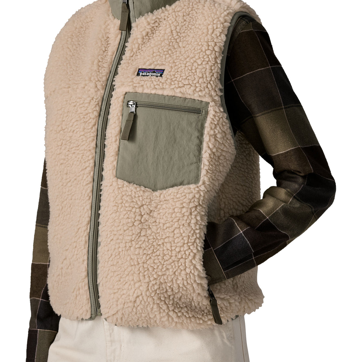 Patagonia Womens Classic Retro-X Fleece Vest Dark Natural w/River Rock Green
