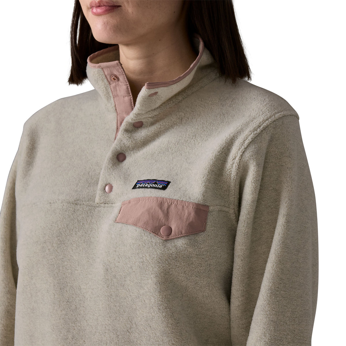 Patagonia Womens Lightweight Synchilla Snap-T Fleece Pullover Oatmeal Heather w/Moonrise Taupe