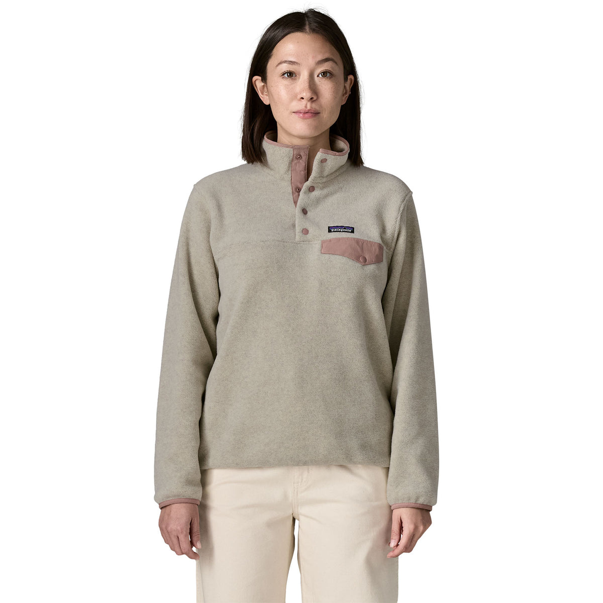 Patagonia Womens Lightweight Synchilla Snap-T Fleece Pullover Oatmeal Heather w/Moonrise Taupe