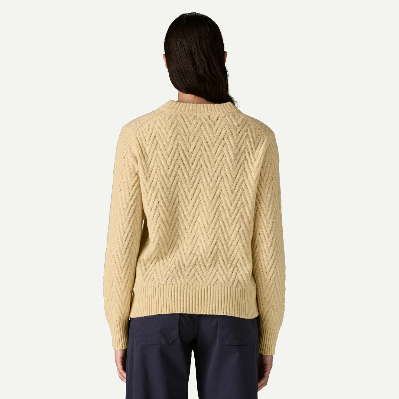 Patagonia Womens Recycled Wool-Blend Crewneck Sweater Chevron Cable Dark Natural