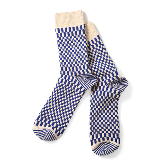 ROTOTO Checkerboard Pattern Socks Blue - pam pam