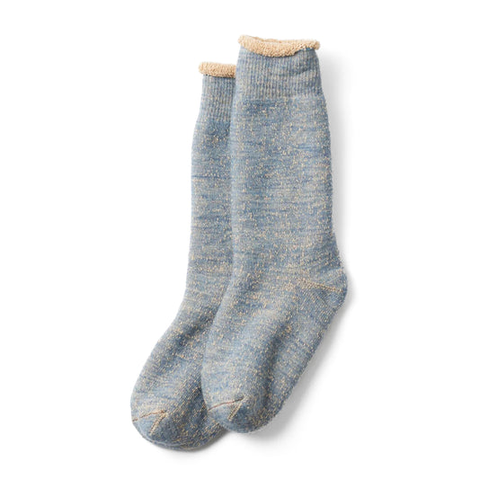 ROTOTO Double Face Crew Socks Merino Wool & Brown Organic Cotton Blue / Brown - pam pam