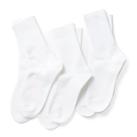 ROTOTO Organic Daily 3 Pack Ribbed Crew Socks White - pam pam