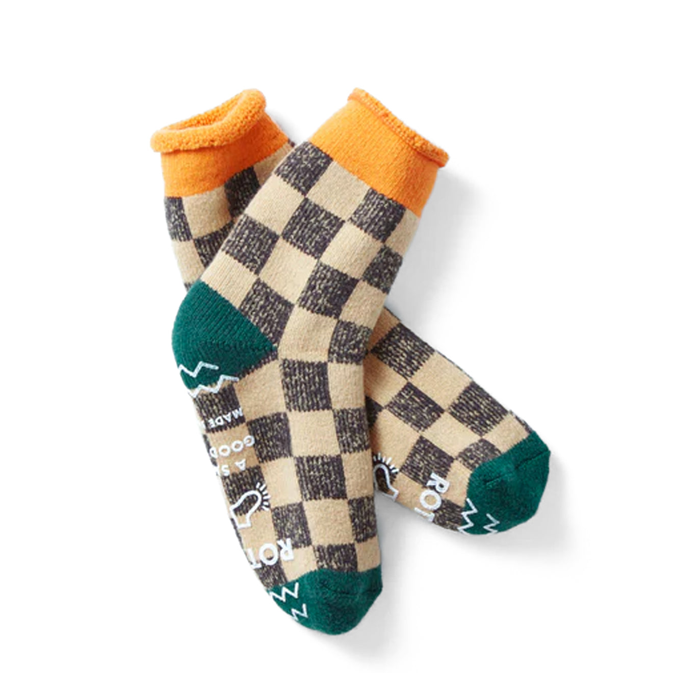 ROTOTO Pile Room Socks Checkerboard Light Orange / Dark Green - pam pam 