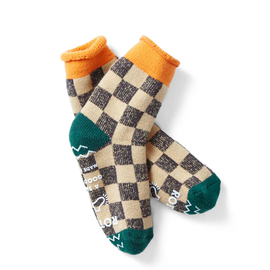 ROTOTO Pile Room Socks Checkerboard Light Orange / Dark Green - pam pam
