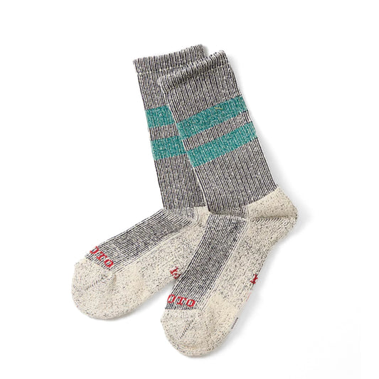 ROTOTO Pile Stripe Marl Socks Navy / Sea Green - pam pam