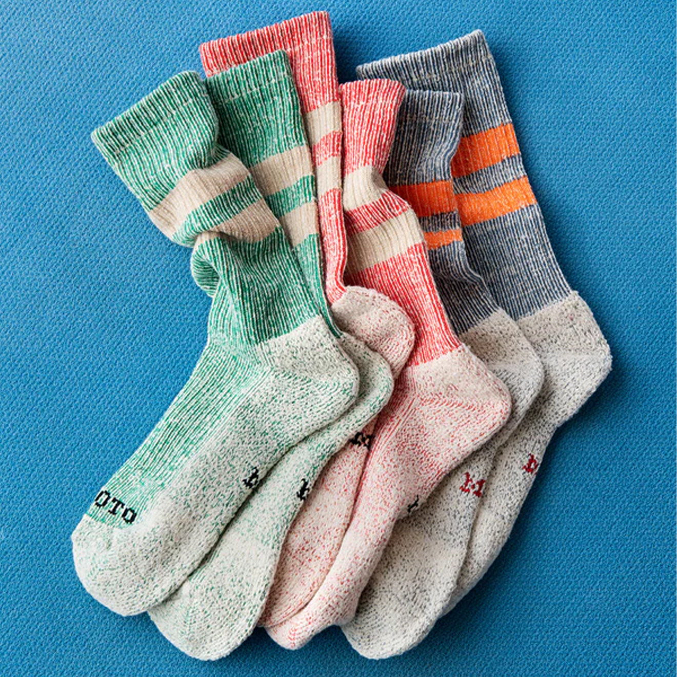 ROTOTO Pile Stripe Marl Socks Navy / Sea Green - pam pam 