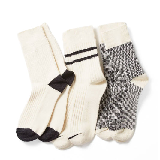 ROTOTO Recycled Cotton/Wool Daily 3 Pack Socks Off White / Black - pam pam