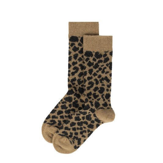 ROTOTO Womens Leopard Pattern Merino Socks Beige / Charcoal - pam pam
