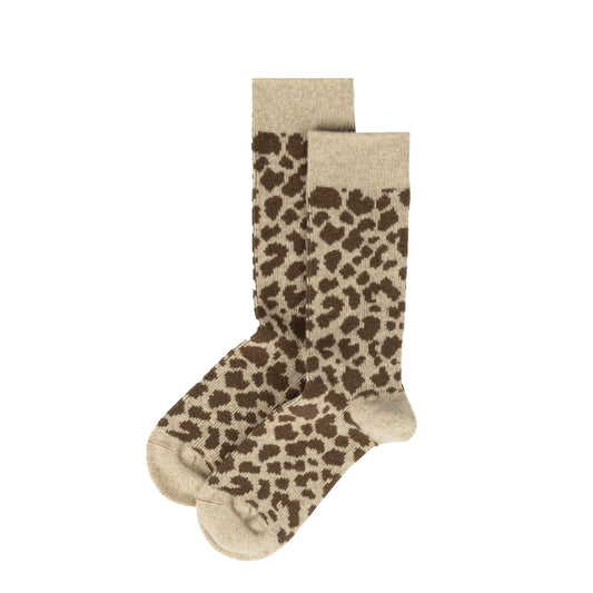 ROTOTO Womens Leopard Pattern Merino Socks Light Beige / Brown - pam pam