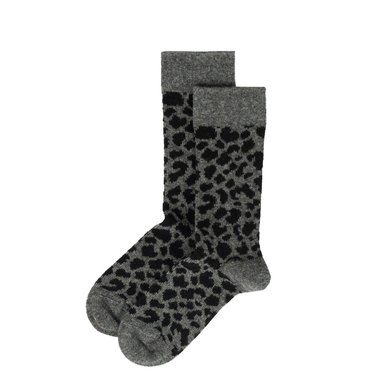 ROTOTO Womens Leopard Pattern Merino Socks Dark Gray / Black - pam pam 