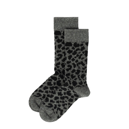 ROTOTO Womens Leopard Pattern Merino Socks Dark Gray / Black - pam pam