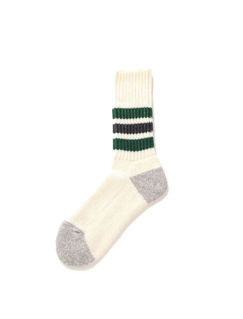 RoToTo Coarse Ribbed Oldschool Crew Socks Green / Charcoal RoToTo