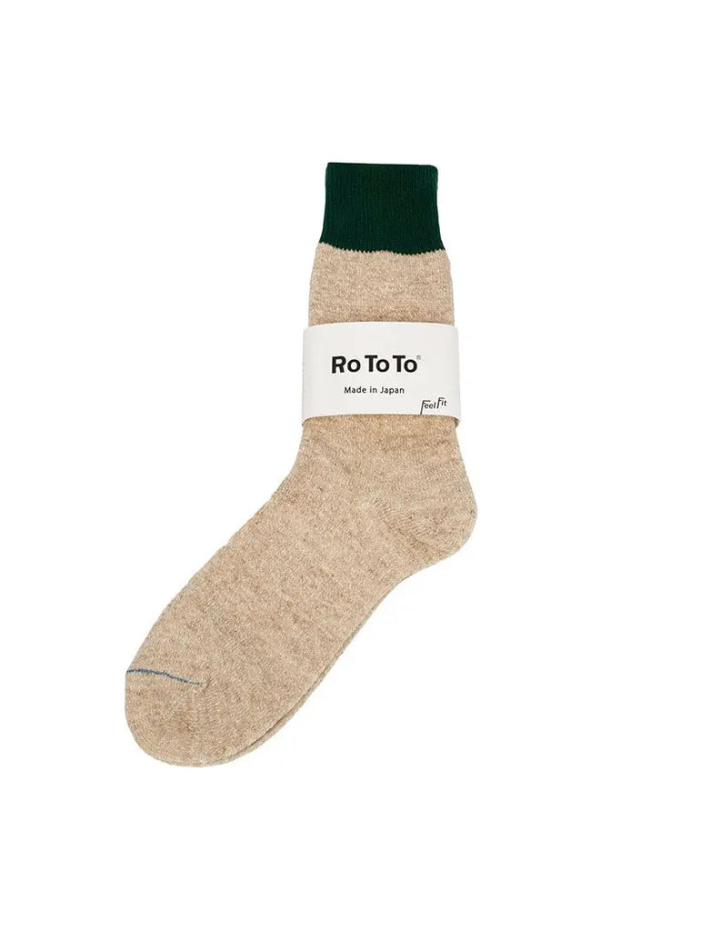 RoToTo Double Face Socks Green / Medium Beige RoToTo
