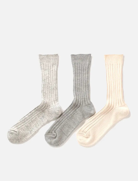 RoToTo Organic Daily 3 Pack Ribbed Crew Socks Ecru / Gray RoToTo