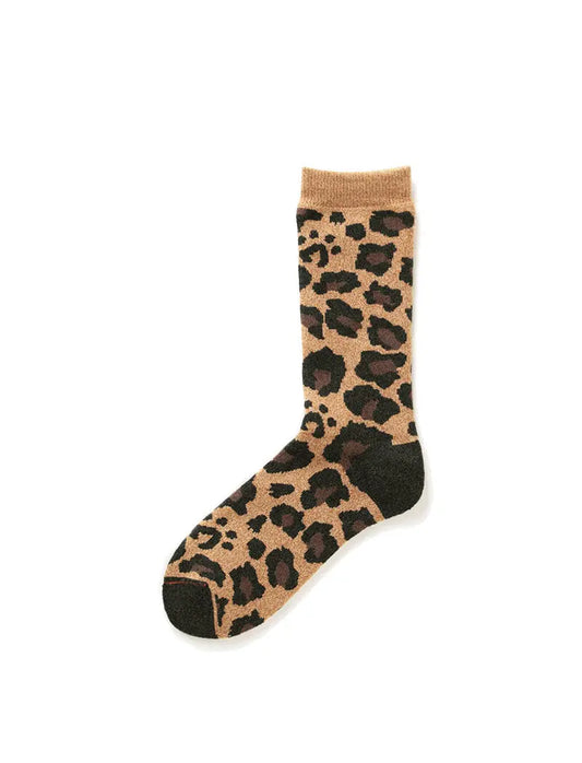 RoToTo Pile Leopard Crew Socks Dark Beige RoToTo
