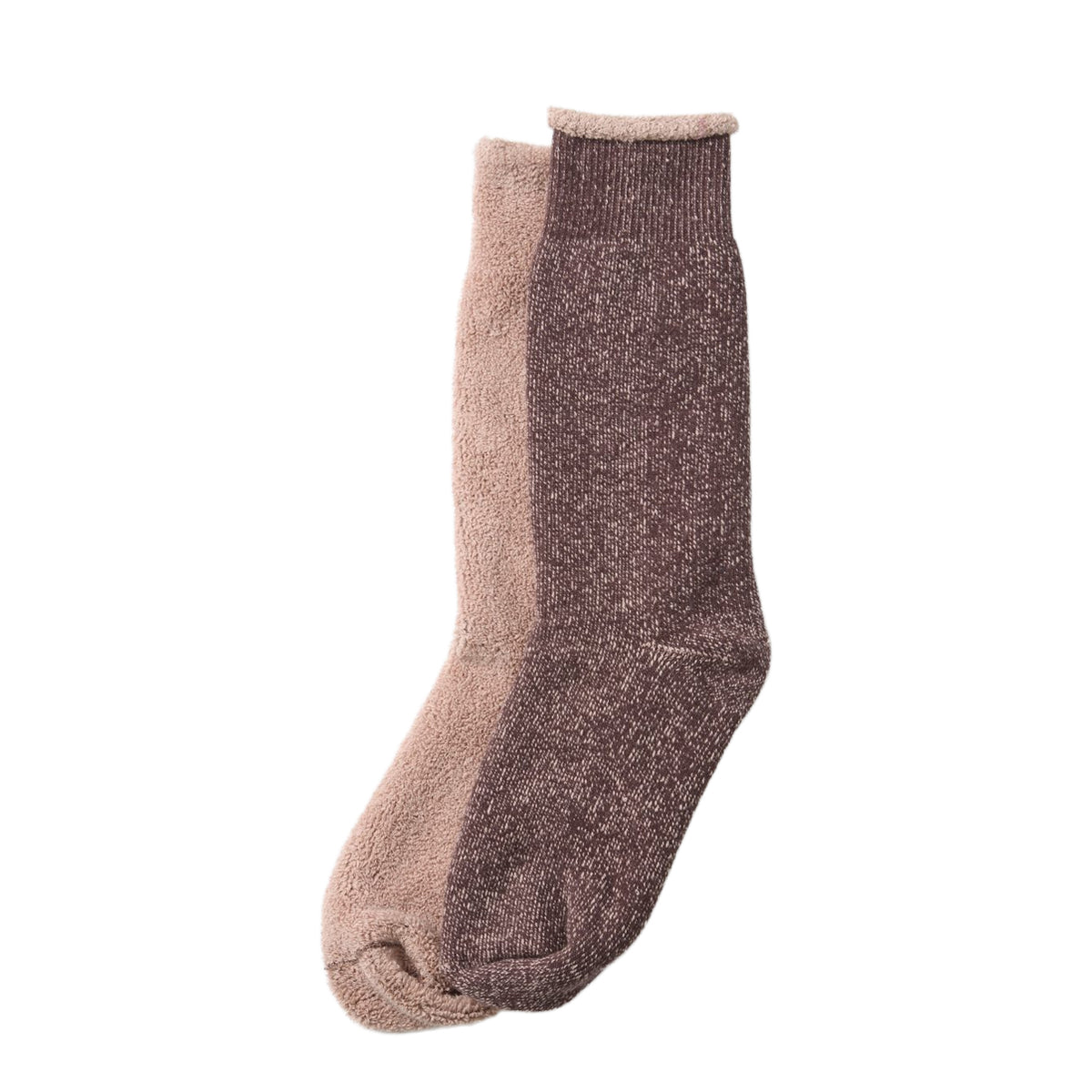 RoToTo Reversible Pile Socks Dark Brown / Pink Beige