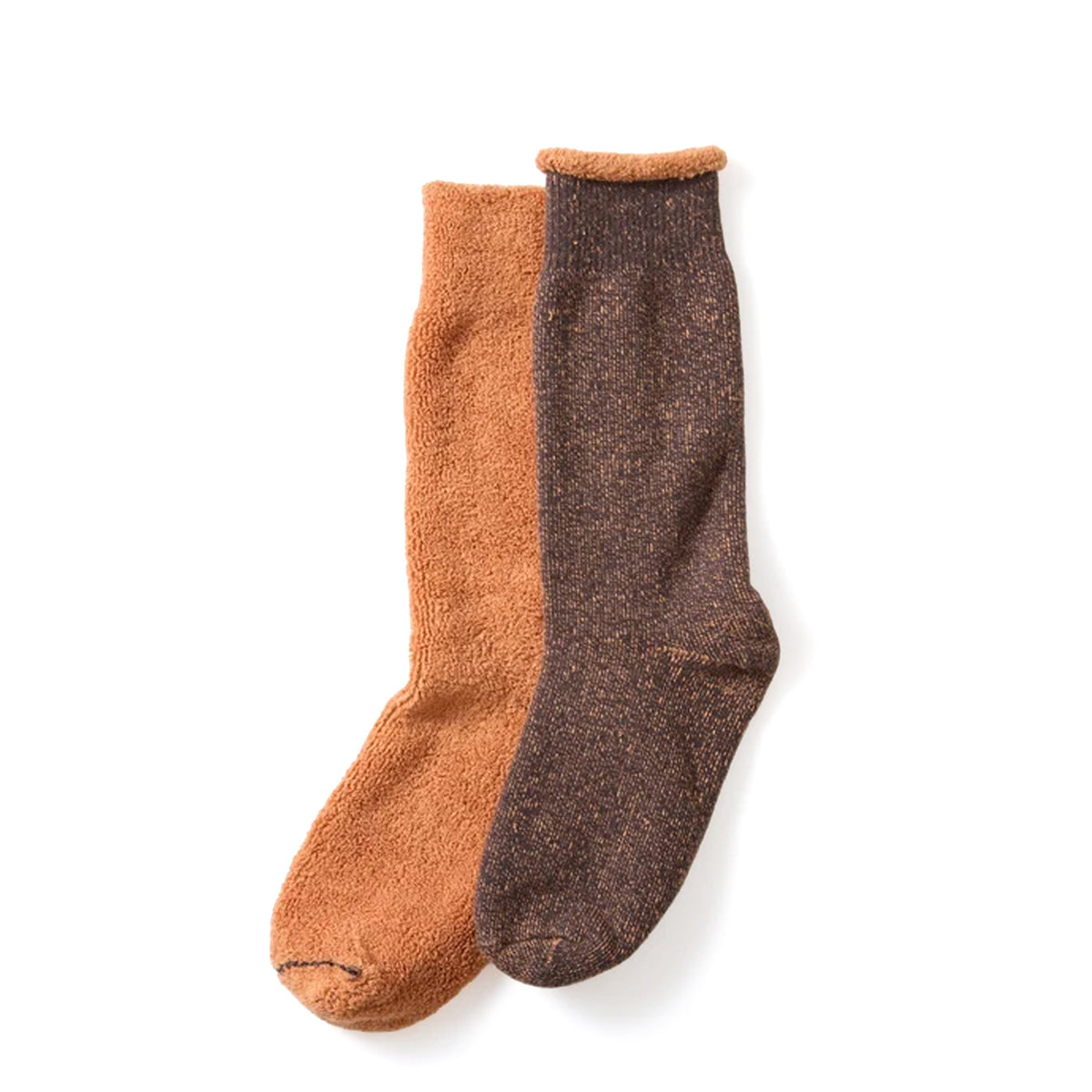 RoToTo Reversible Pile Socks Faded Black / Light Orange