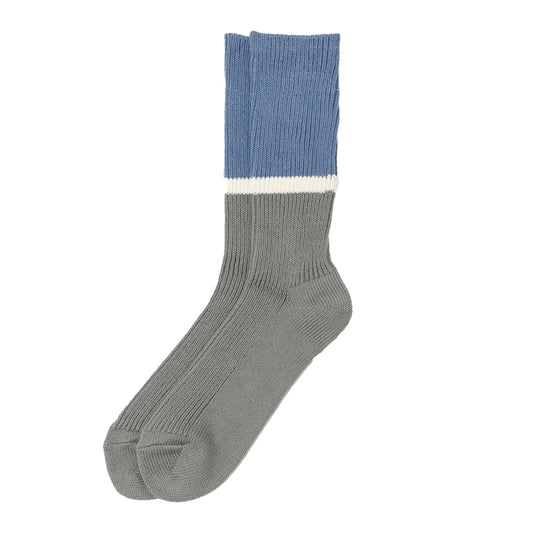 Rototo Bicolor Ribbed Crew Socks Light Blue / Dark Gray