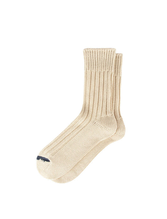 Rototo Chunky Ribbed Crew Socks Raw Beige / Dark Blue RoToTo