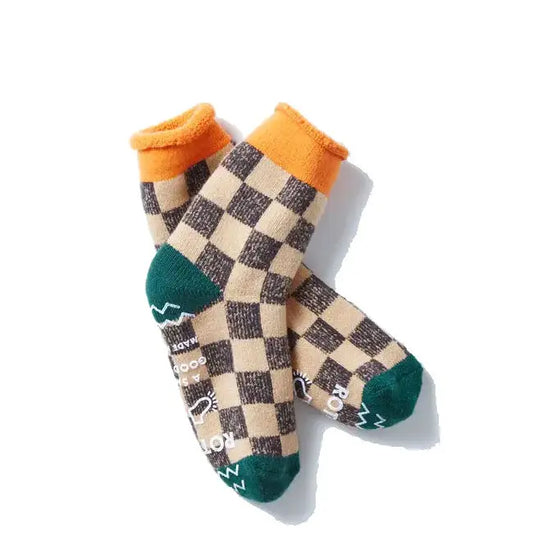 Rototo Pile Room Socks Checkerboard Light Orange