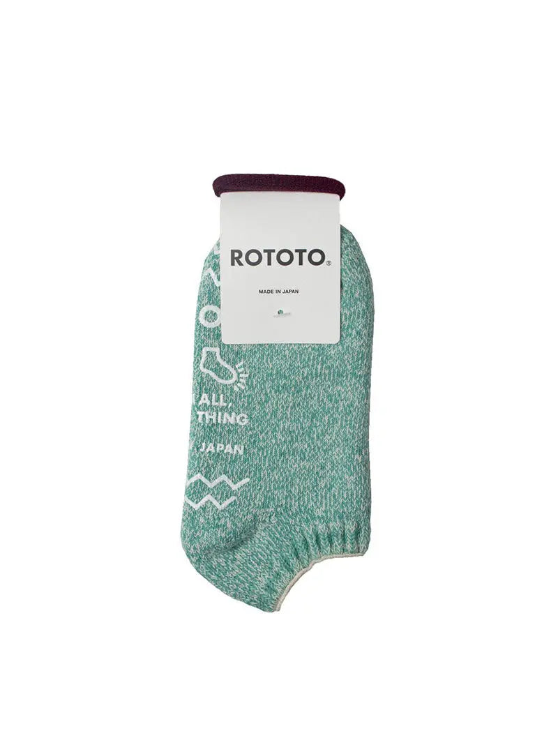 Rototo Recycled Cotton Pile Slipper Socks Ivory / Light Green RoToTo