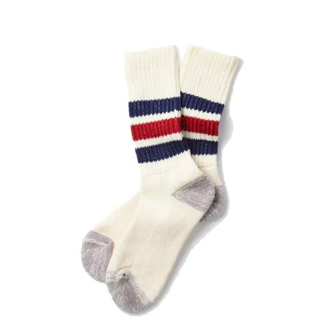 Rototo Coarse Ribbed Old School Crew Socks Navy / Dark Red