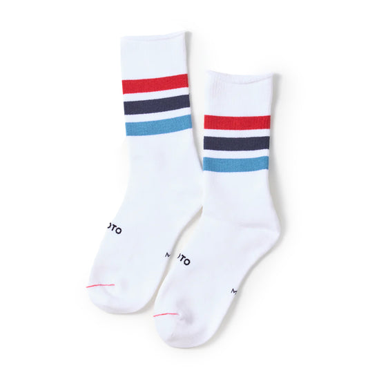 Rototo Fine Pile Striped Crew Socks Red  /  Blue  /  Light Blue