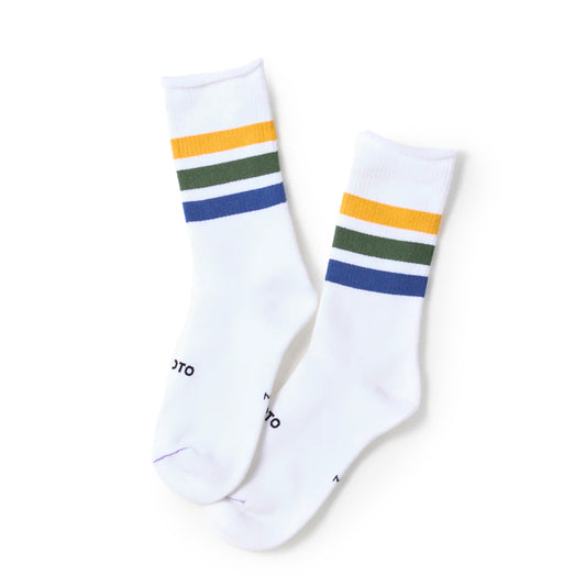 Rototo Fine Pile Striped Crew Socks Yellow  /  Green  /  Blue