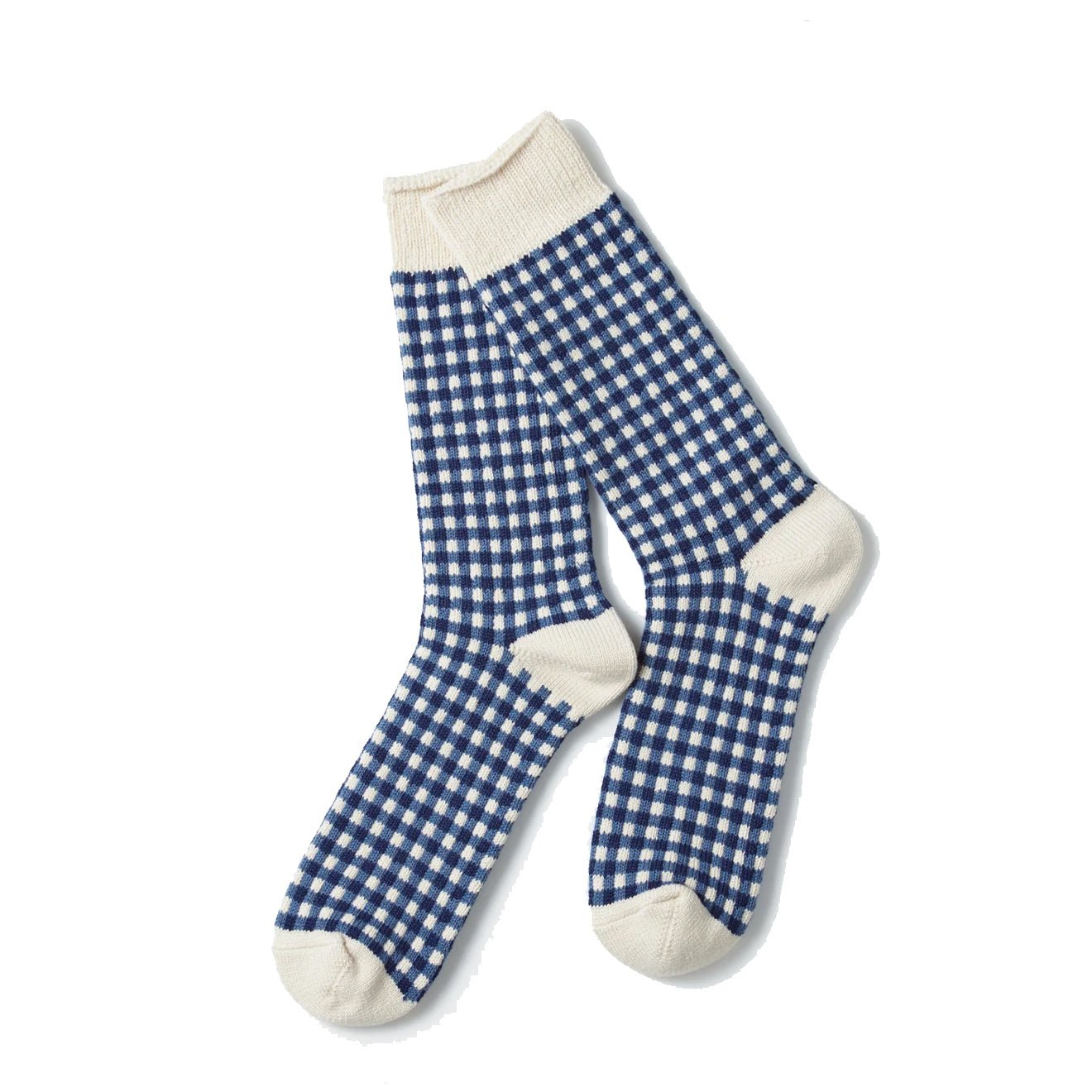 Rototo Jacquard Knit Gingham Sock Navy - pam pam 