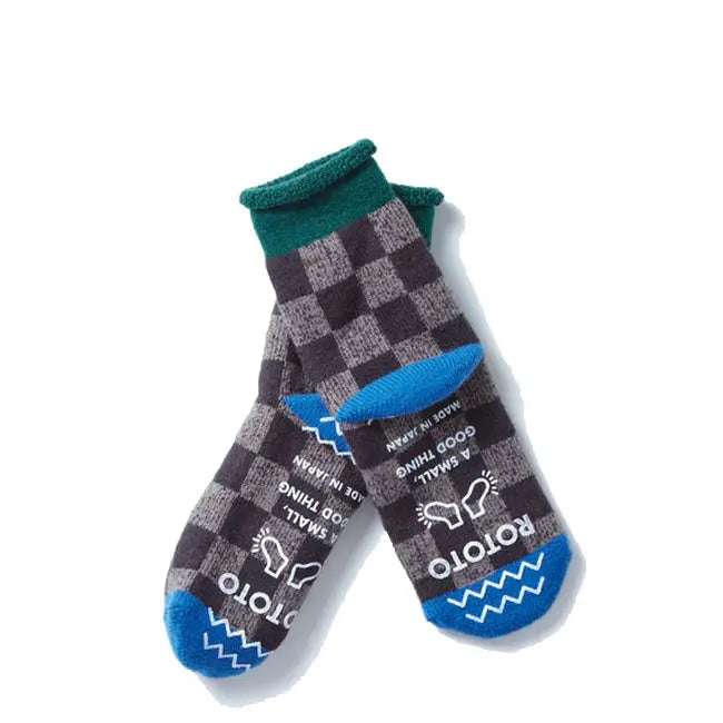 Rototo Pile Room Socks Checkerboard Dark Green / Blue