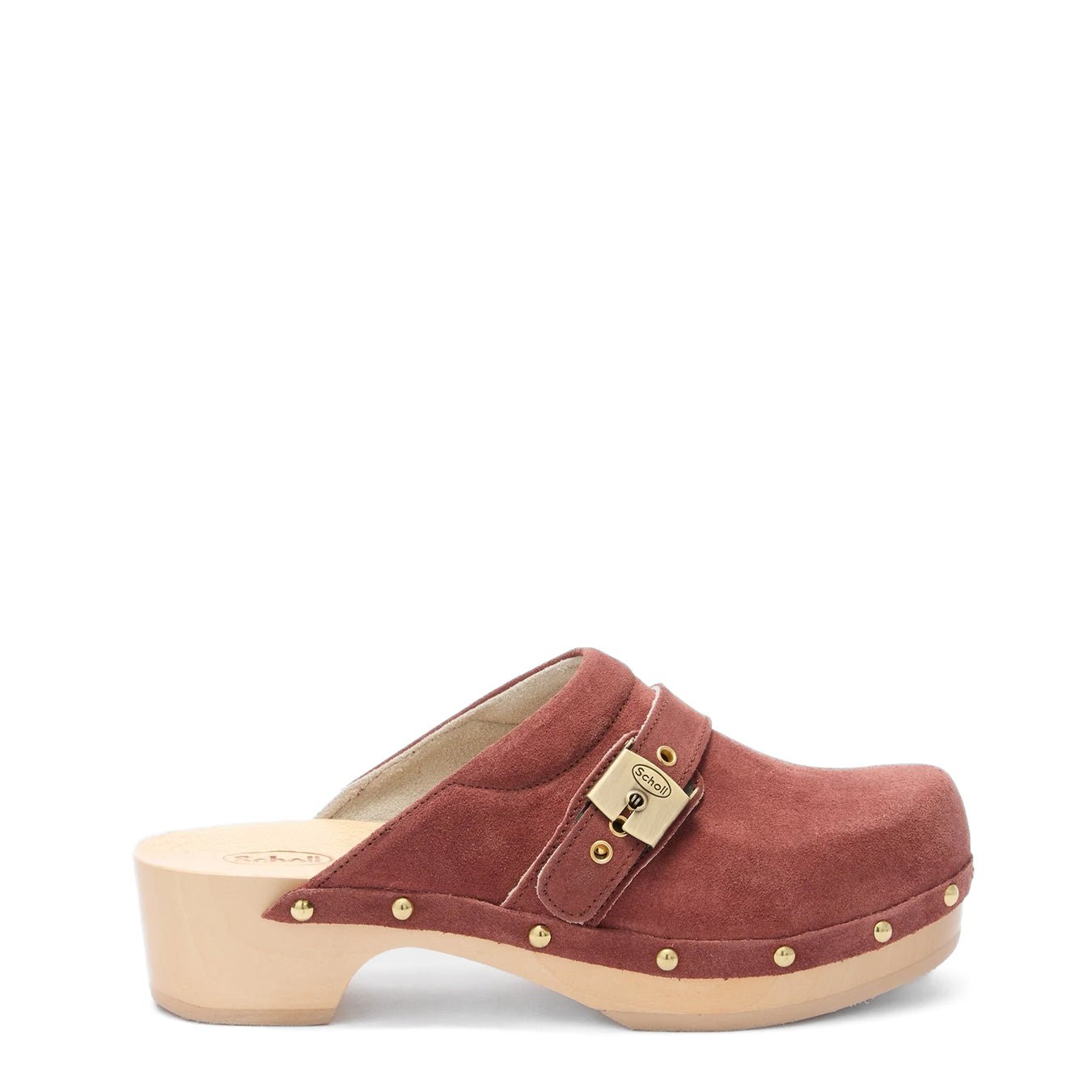 Scholl Pescura Clog 50 Wood Sandals Brick Red - pam pam 