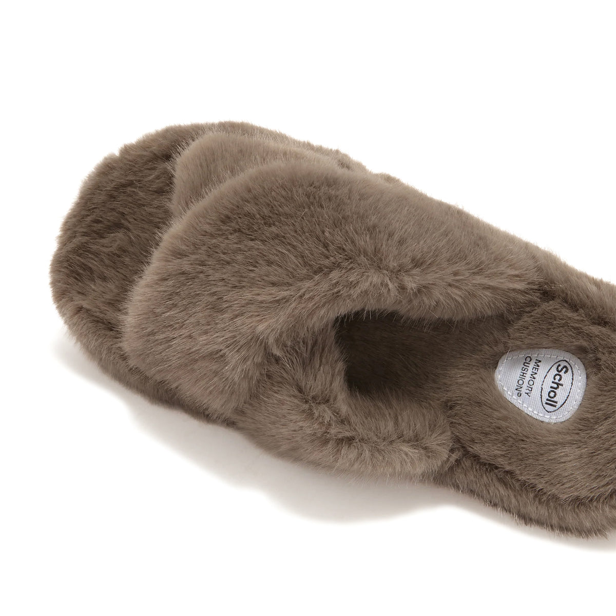 Scholl Womens Fluffy Cross Slippers Ash Grey