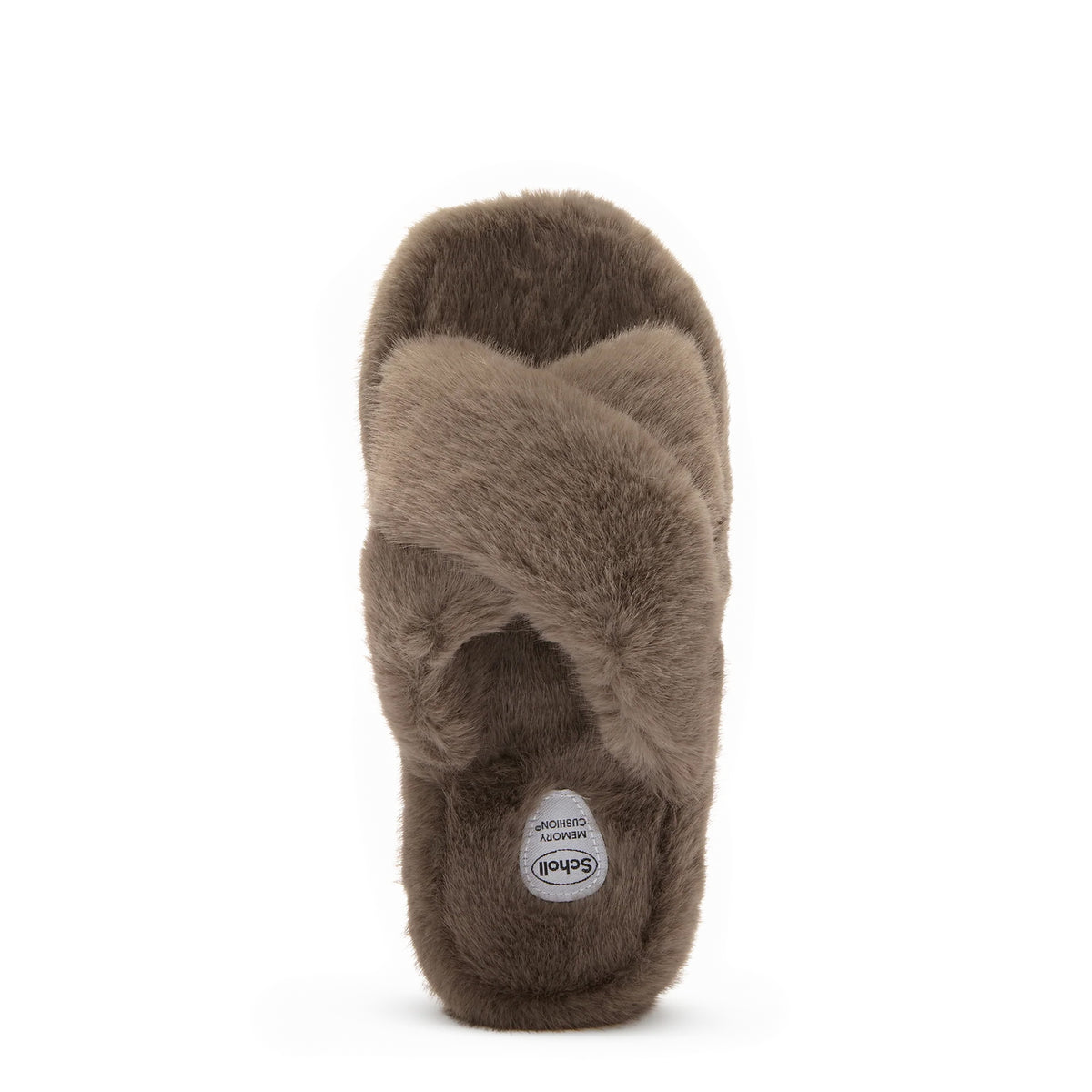 Scholl Womens Fluffy Cross Slippers Ash Grey
