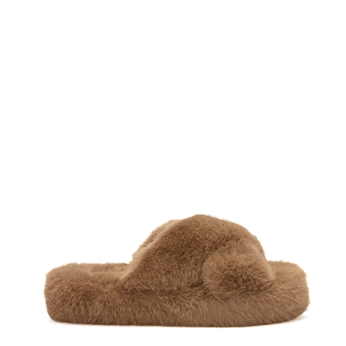 Scholl Womens Fluffy Cross Slippers Taupe