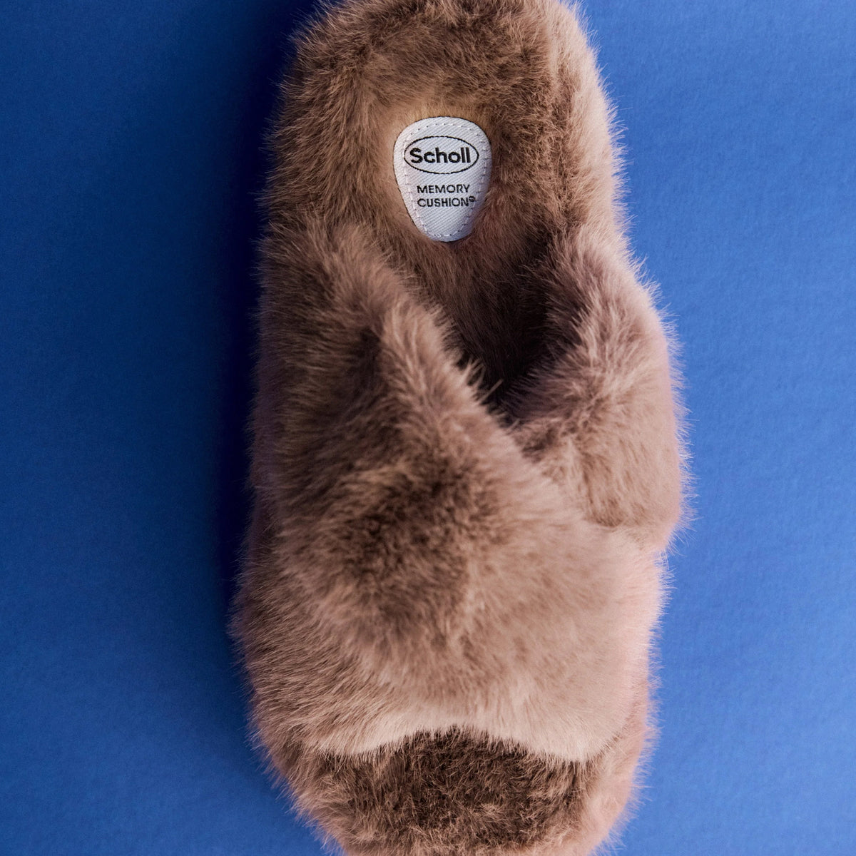 Scholl Womens Fluffy Cross Slippers Taupe