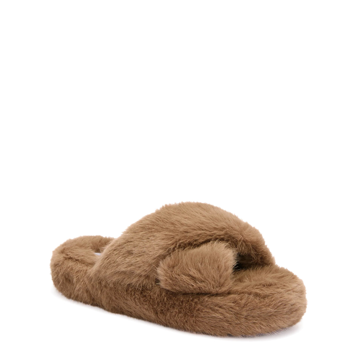 Scholl Womens Fluffy Cross Slippers Taupe