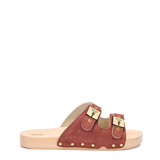 Scholl Womens Pescura Flat Flex 2 Straps Wood Sandals Brick Red