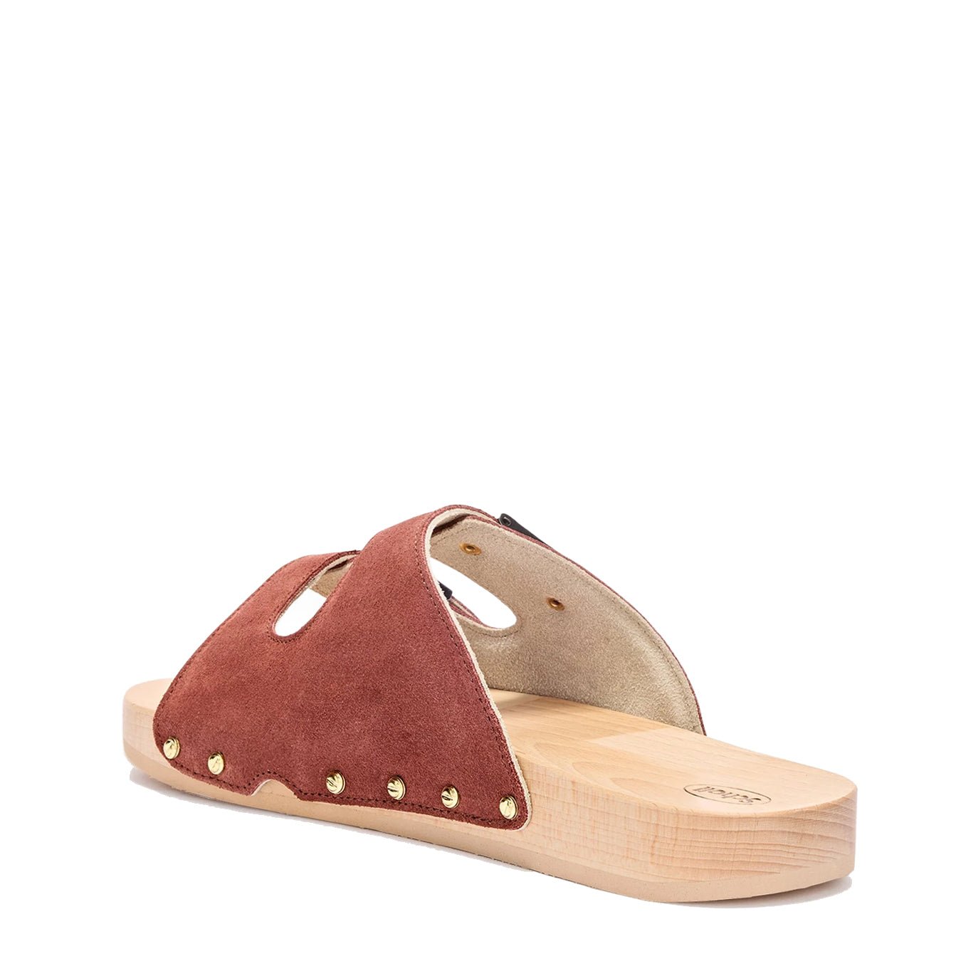 Scholl Womens Pescura Flat Flex 2 Straps Wood Sandals Brick Red