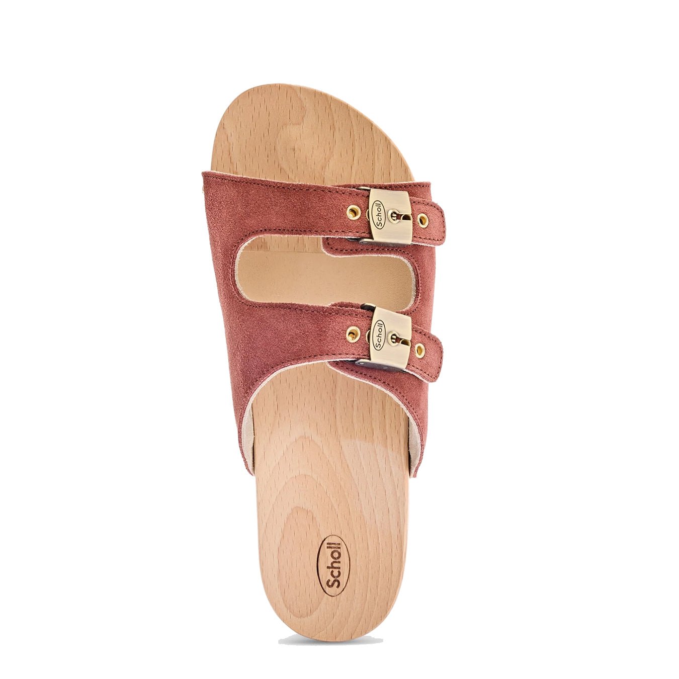 Scholl Womens Pescura Flat Flex 2 Straps Wood Sandals Brick Red